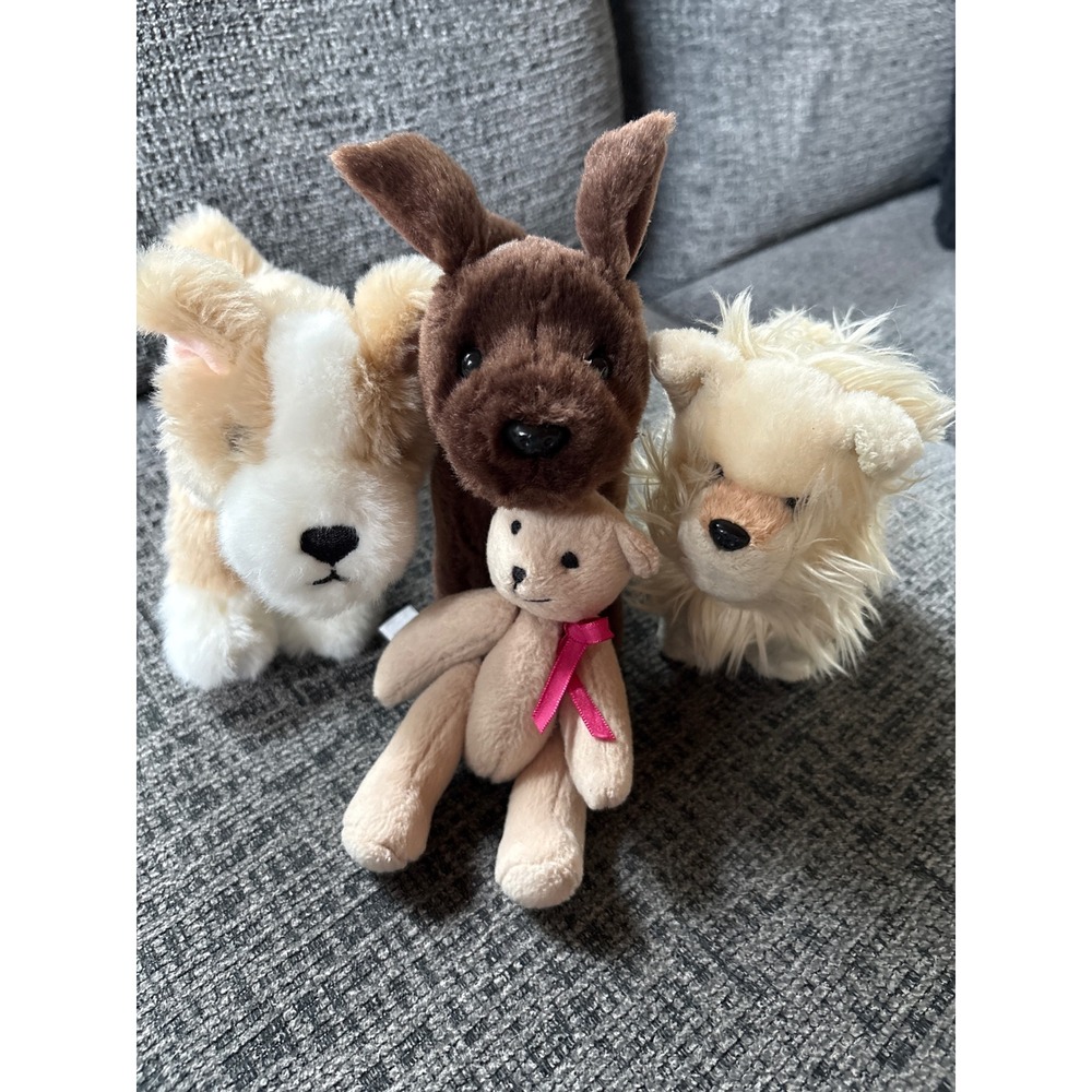American Girl Doll Pets Lot 3 Dogs 1 Bear Brown Tan White Plush Toy